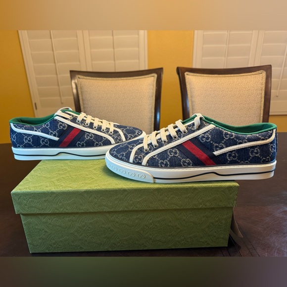 New Gucci GG Supreme Logo 1977 Tennis Navy Sneaker Shoes Size UK 9.5 / US 10 - Picture 10 of 14